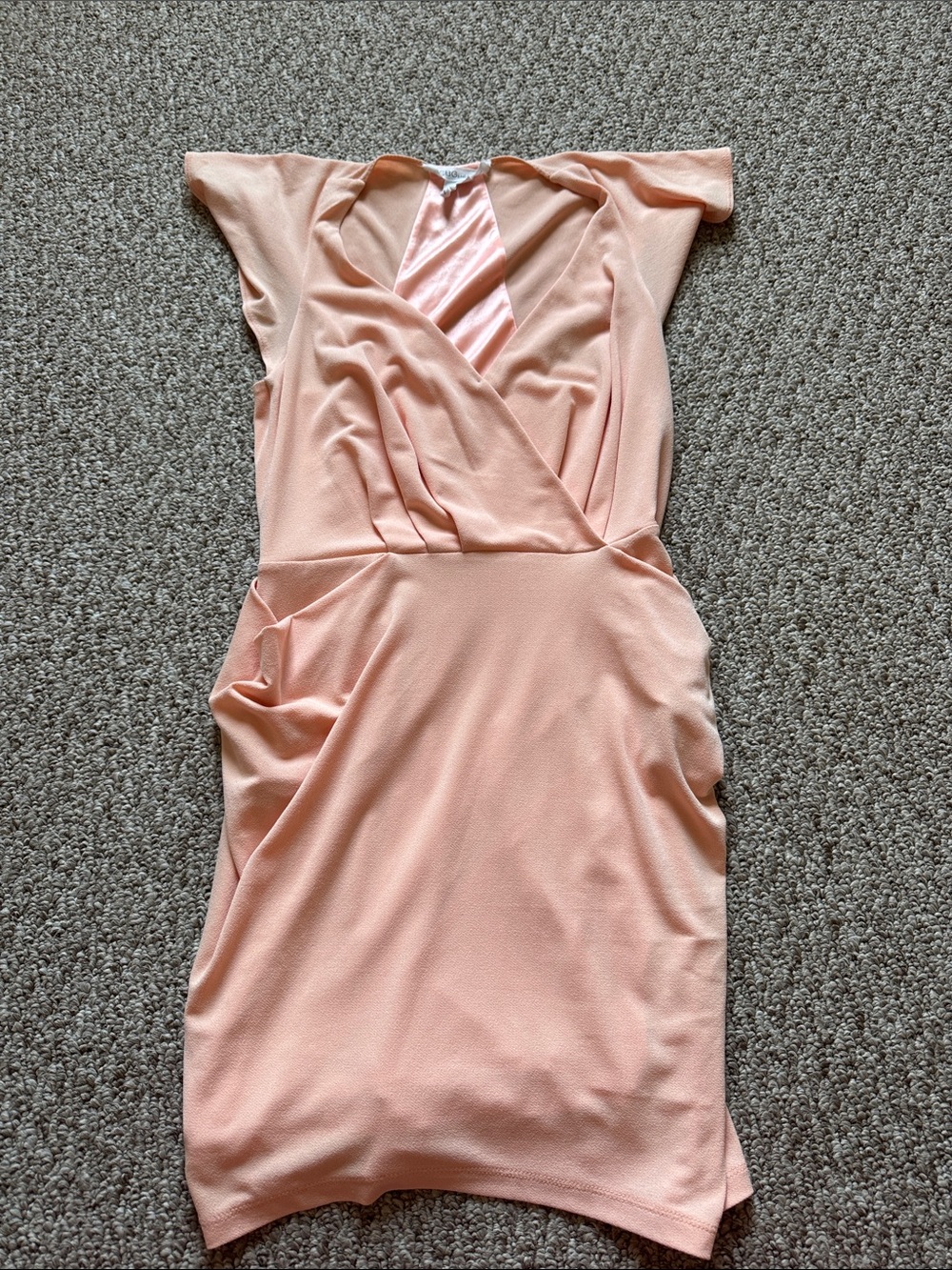 BCBGeneration Pink Peach Midi Dress with Wrap V-Neck